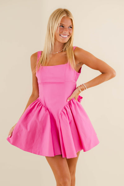 Flirty Hot Pink Mini Dress- Women's Corset Dress- Short Pink Dress