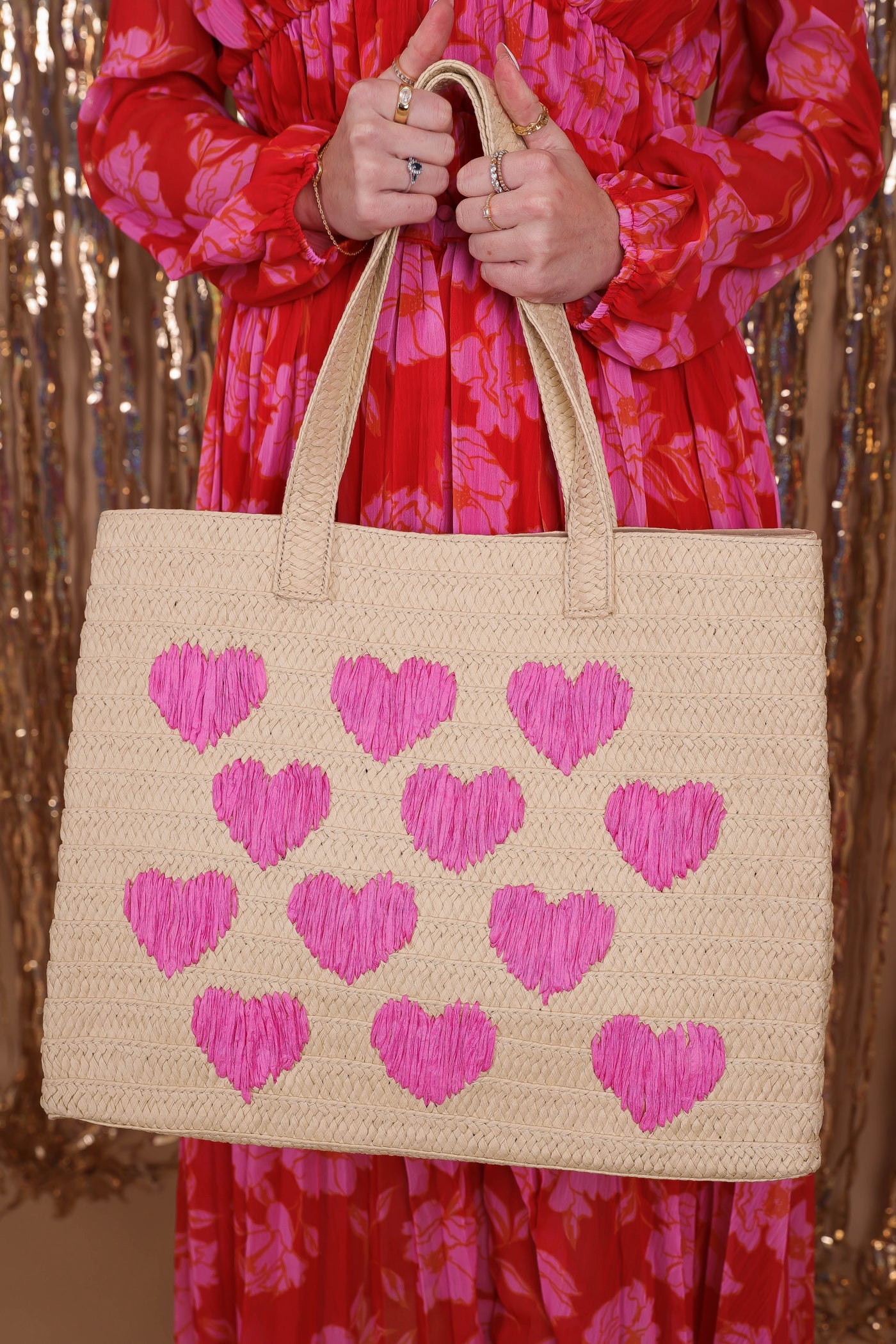 Pink Heart Straw Tote- Beach Tote Bag- Pink Straw Beach Tote Bag- Urban Expressions Tote