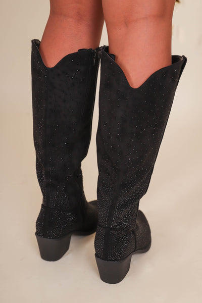  Black Tall Western Boots- Black Rhinestone Boots- Pierre Dumas Black Boots