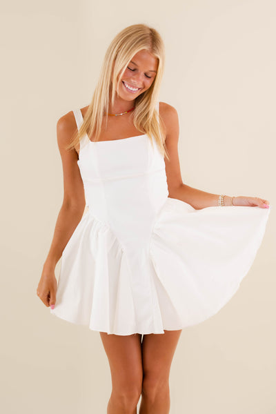 Flirty White Mini Dress- Women's Corset Dress- Short White Dress