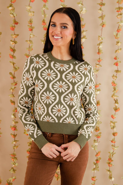 Floral Print Winter Sweater- Women's Preppy Sweaters- &Merci Flower Sweater