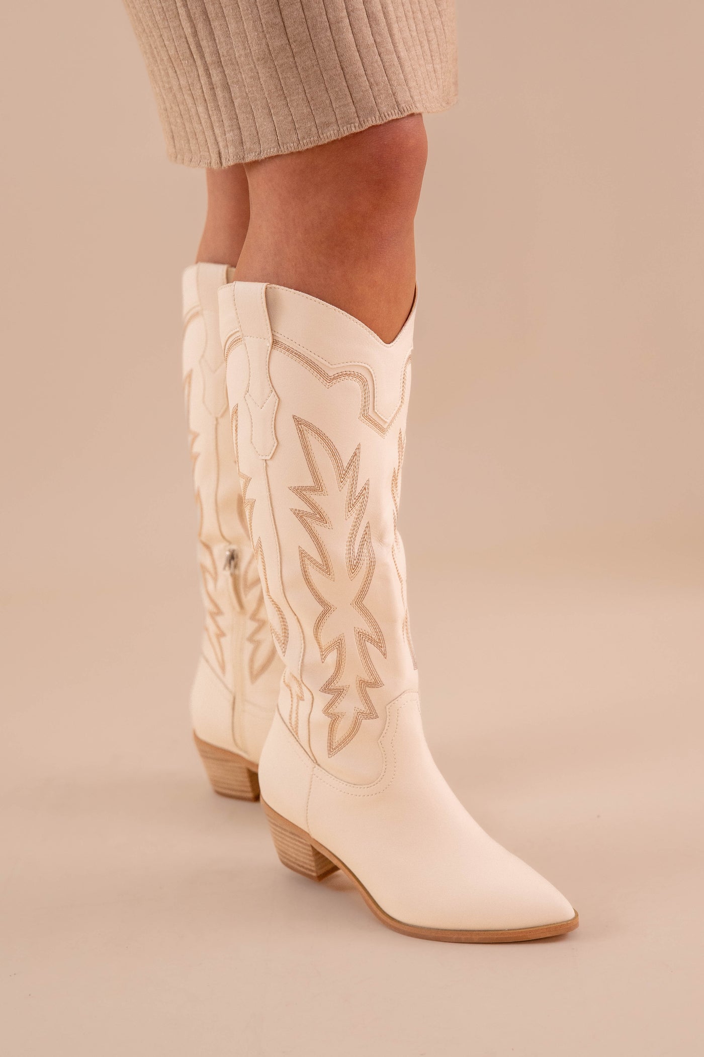 Ivory Tall Cowboy Boots- Ivory Western Boots- High Quality Faux Leather Boots- Miim Boots