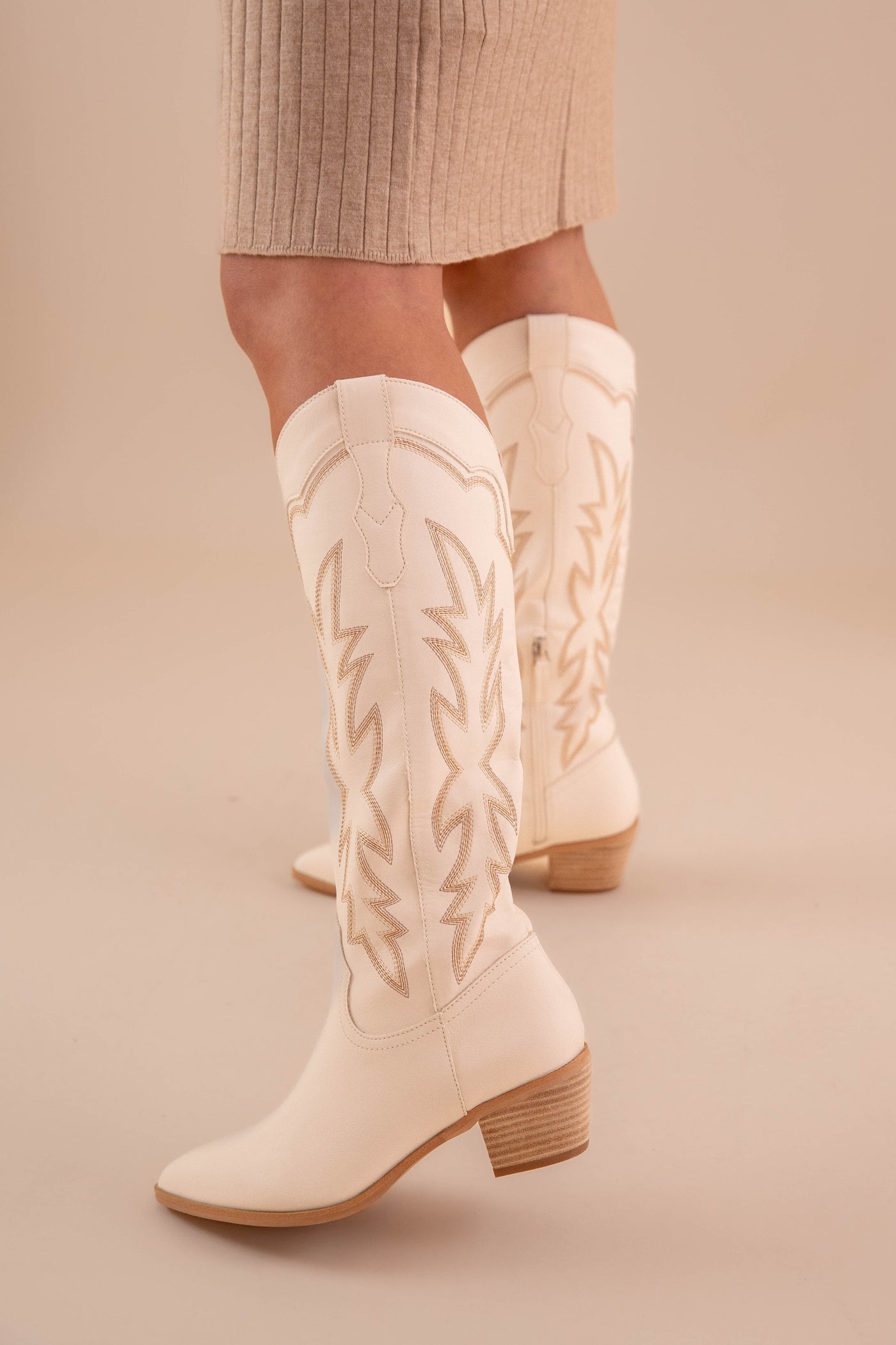 Ivory Tall Cowboy Boots- Ivory Western Boots- High Quality Faux Leather Boots- Miim Boots