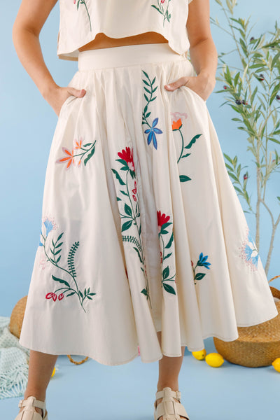 Midi Flare Skirt- Two Piece Embroidered Set- Mable Floral Set