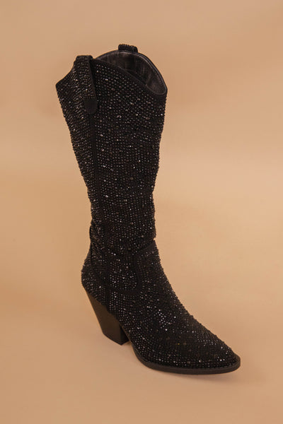 Black Rhinestone Boots- Western Style Rhinestone Boots- Tall Rhinestone Boots