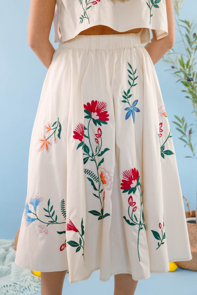 Midi Flare Skirt- Two Piece Embroidered Set- Mable Floral Set