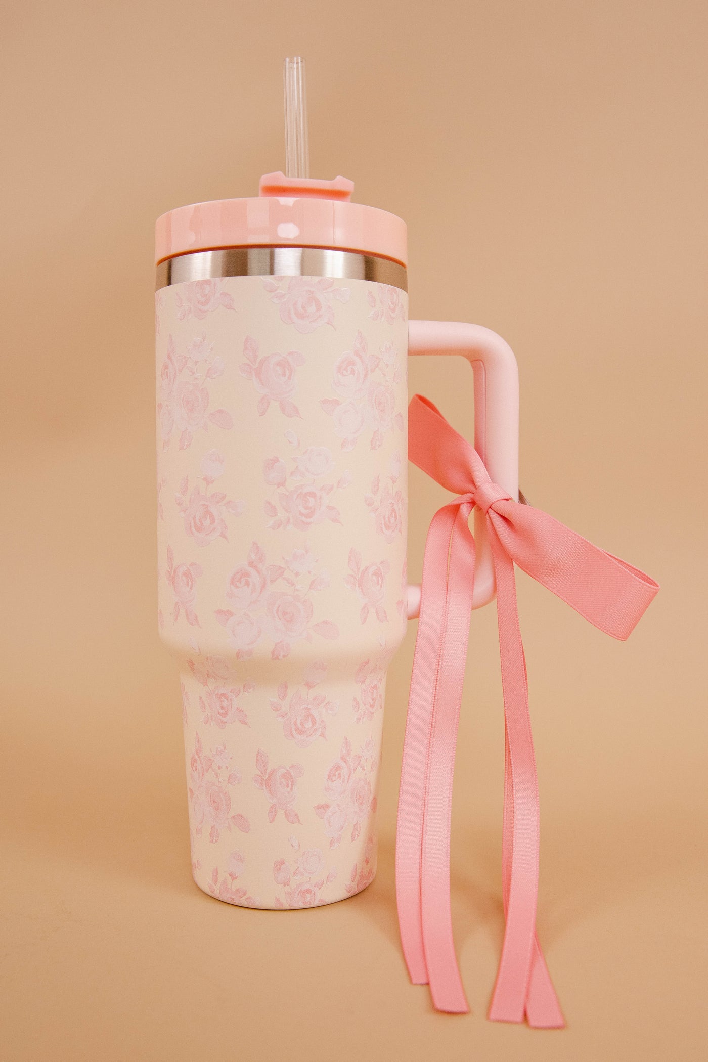 Blush Pink Floral Print Tumbler- 40oz Vintage Floral Tumbler