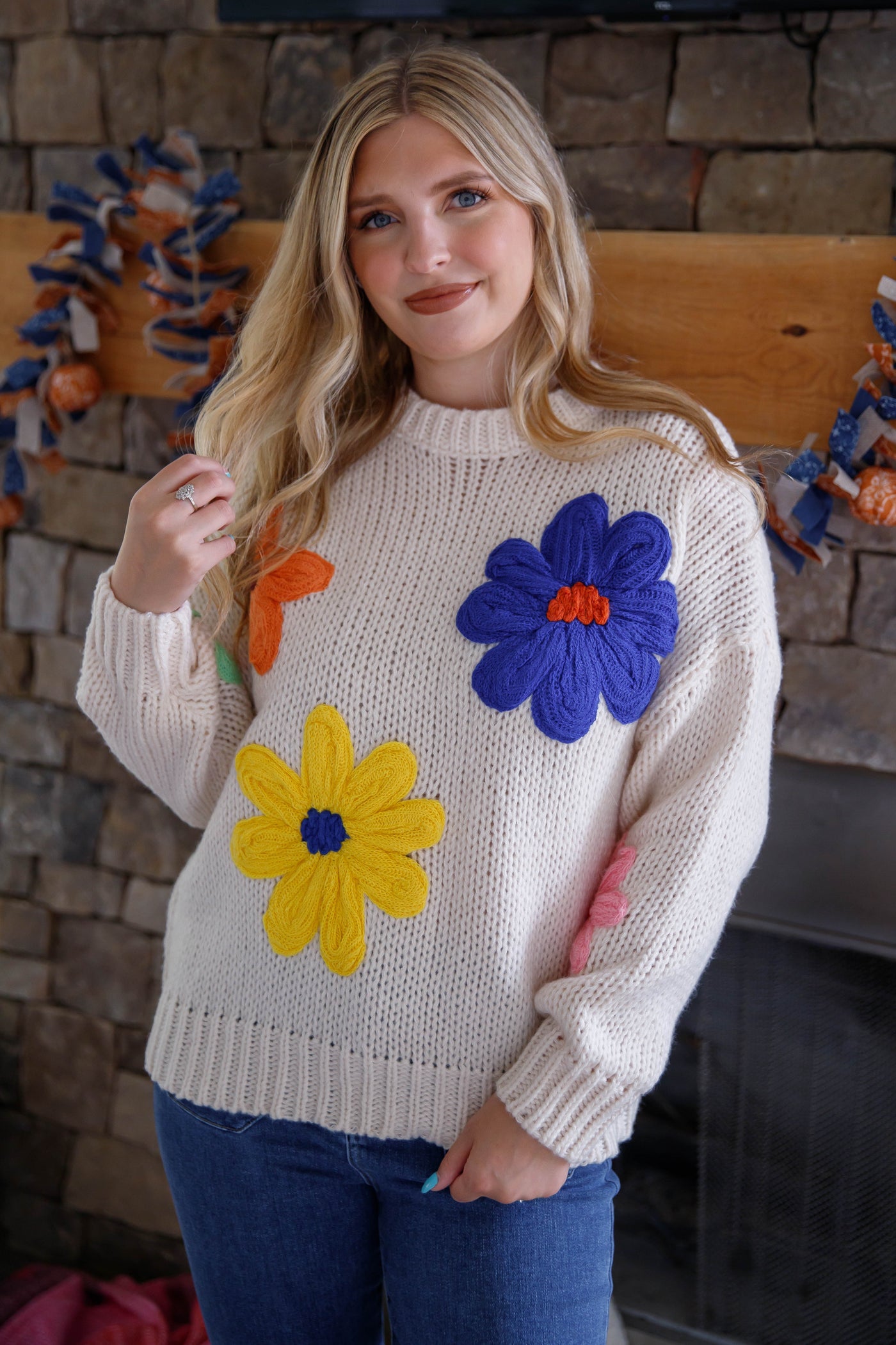 Women's Oversized Knit Sweater- Flower Knit Sweater- Eesome Sweaters