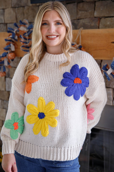 Women's Oversized Knit Sweater- Flower Knit Sweater- Eesome Sweaters