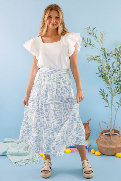 Lots Of Happiness Midi Skirt-Sky Blue