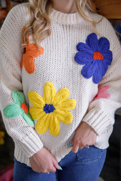 Women's Oversized Knit Sweater- Flower Knit Sweater- Eesome Sweaters