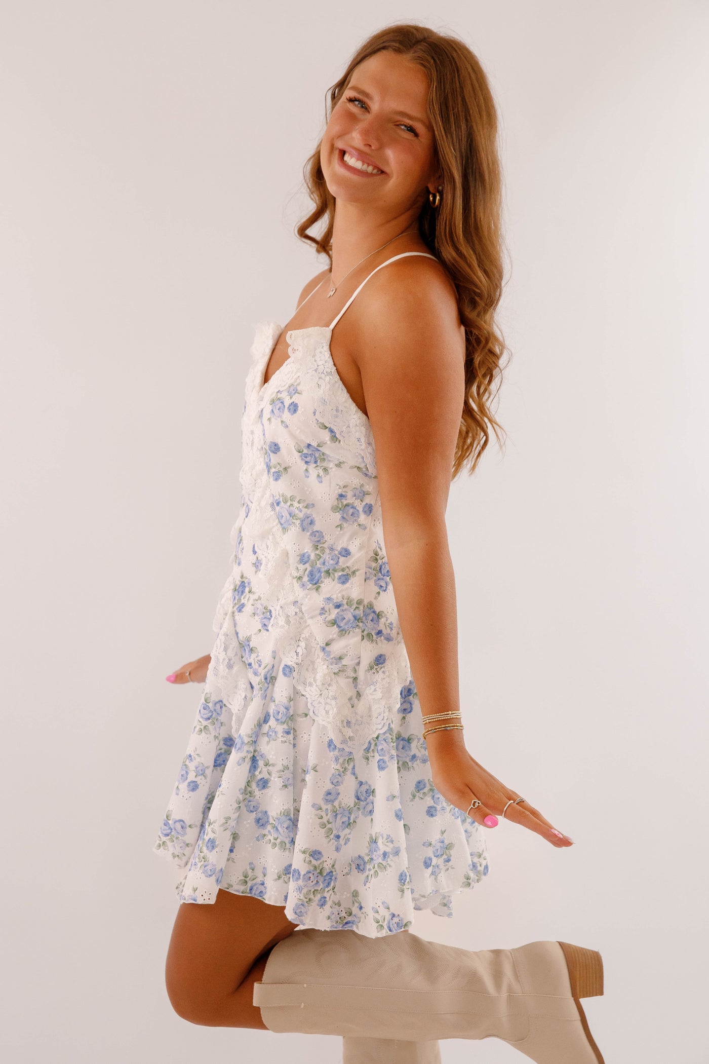 Blue and White Lace Mini Dress- Women's Blue Floral Lace Dress- Sorority Girl Dresses