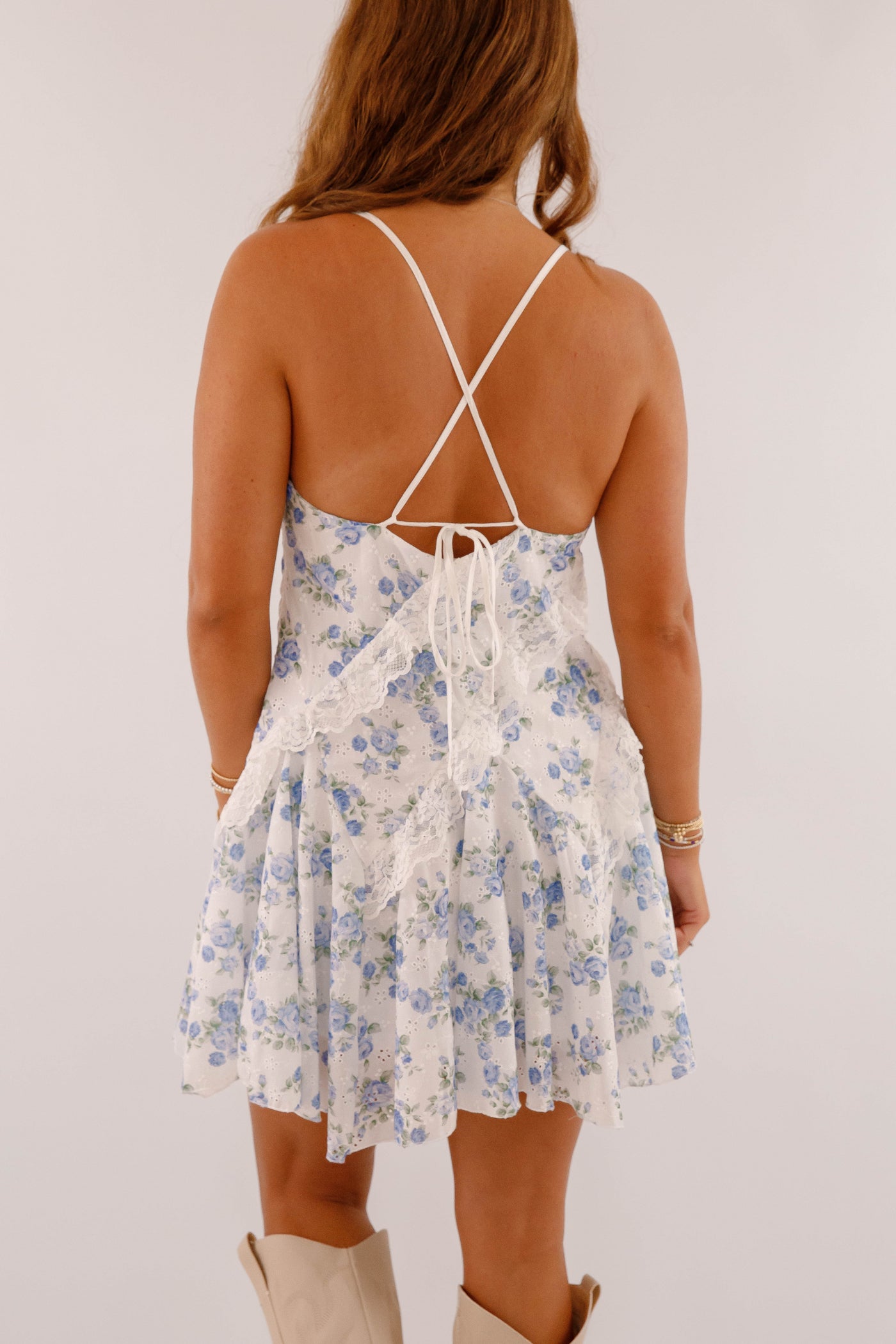 Blue and White Lace Mini Dress- Women's Blue Floral Lace Dress- Sorority Girl Dresses