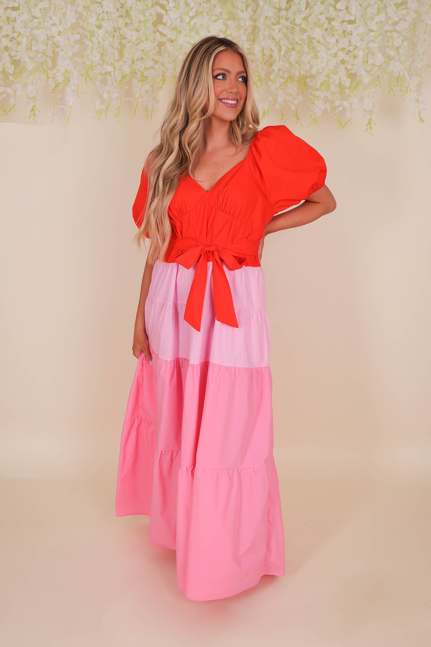 Women's Statement Maxi Dress- Pink and Red Maxi- Ces Femme Maxi Dress