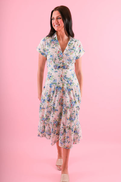 Button Down Floral Midi Dress- Women's Midi Dress by Fate