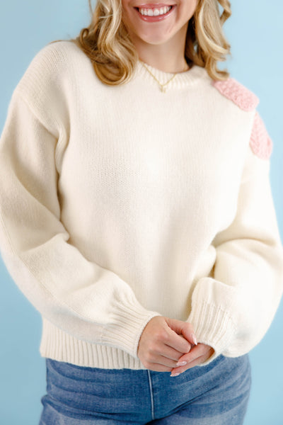 Women's Ivory Bow Knit Sweater- Pink Bow Sweater For Women- &Merci Bow Sweater