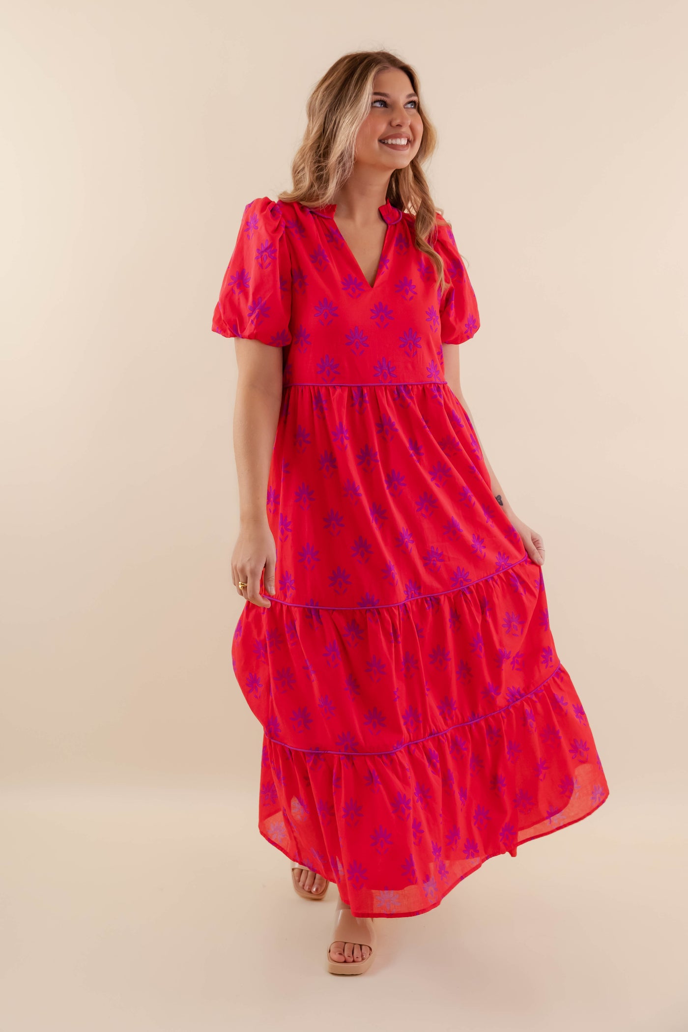 Floral Tiered Maxi Dress- Women's Red Dress- SugarLips Maxi Dress