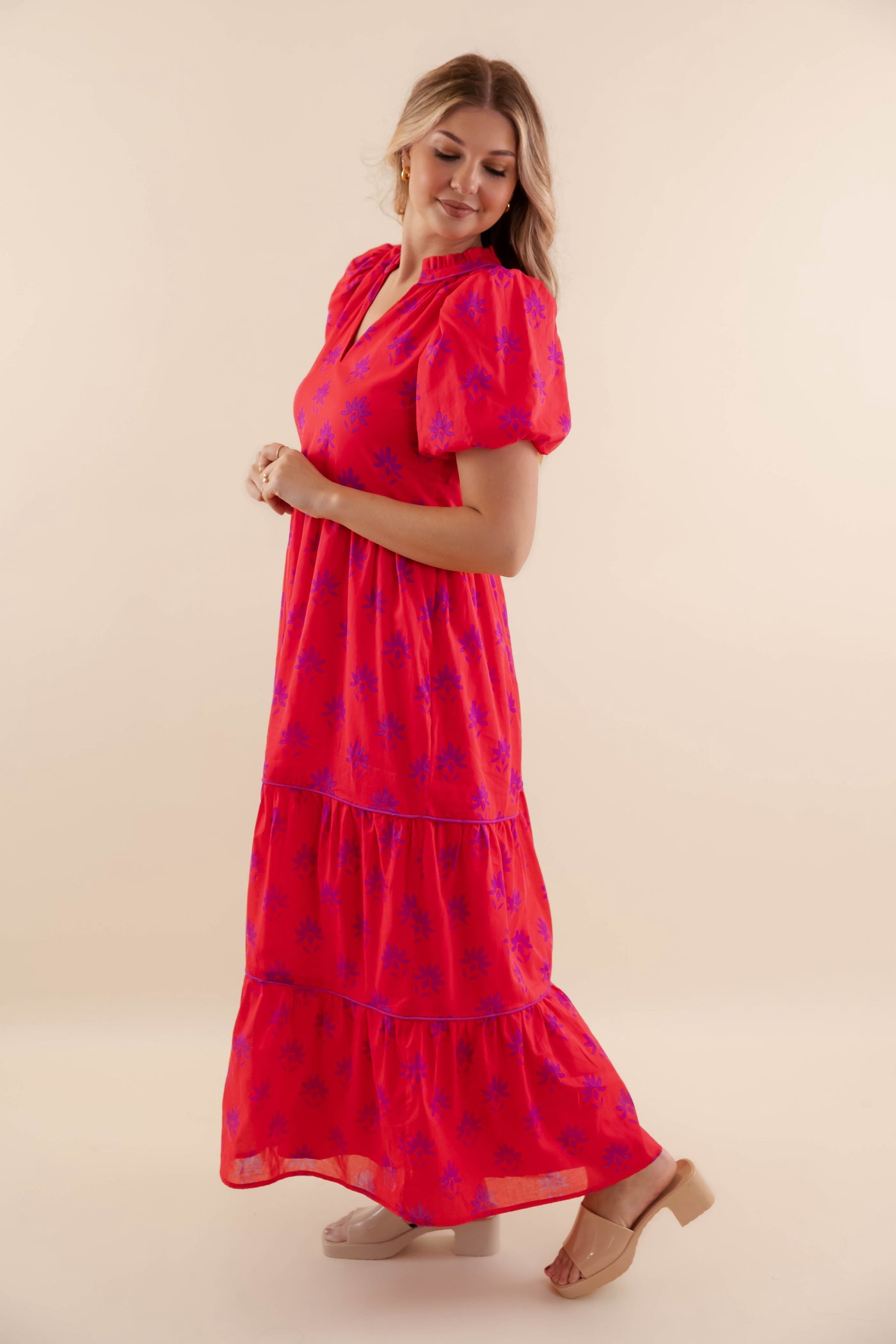 Floral Tiered Maxi Dress- Women's Red Dress- SugarLips Maxi Dress