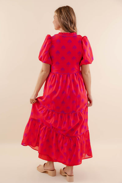 Floral Tiered Maxi Dress- Women's Red Dress- SugarLips Maxi Dress