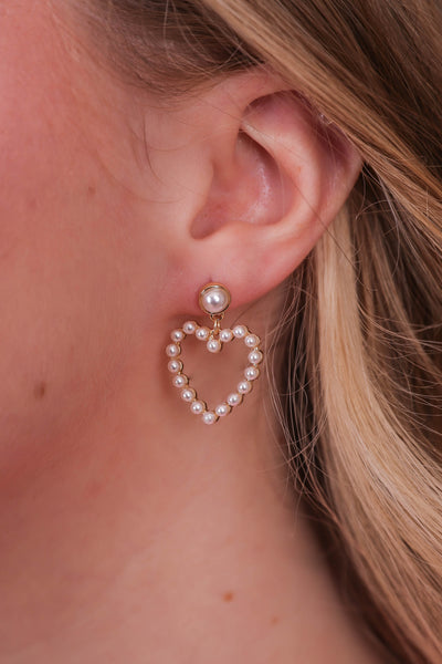 Dainty Pearl Heart Earrings- Darling Heart Shaped Pearl Earrings