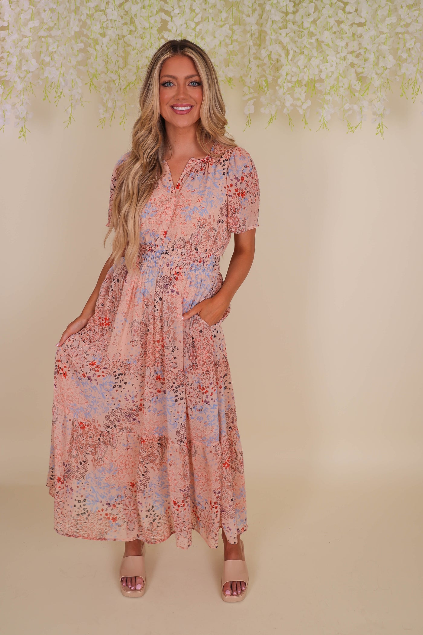 Printed Chiffon Maxi Dress- Women's Printed Dresses- See And Be Seen Maxi Dress