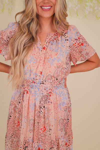 Printed Chiffon Maxi Dress- Women's Printed Dresses- See And Be Seen Maxi Dress