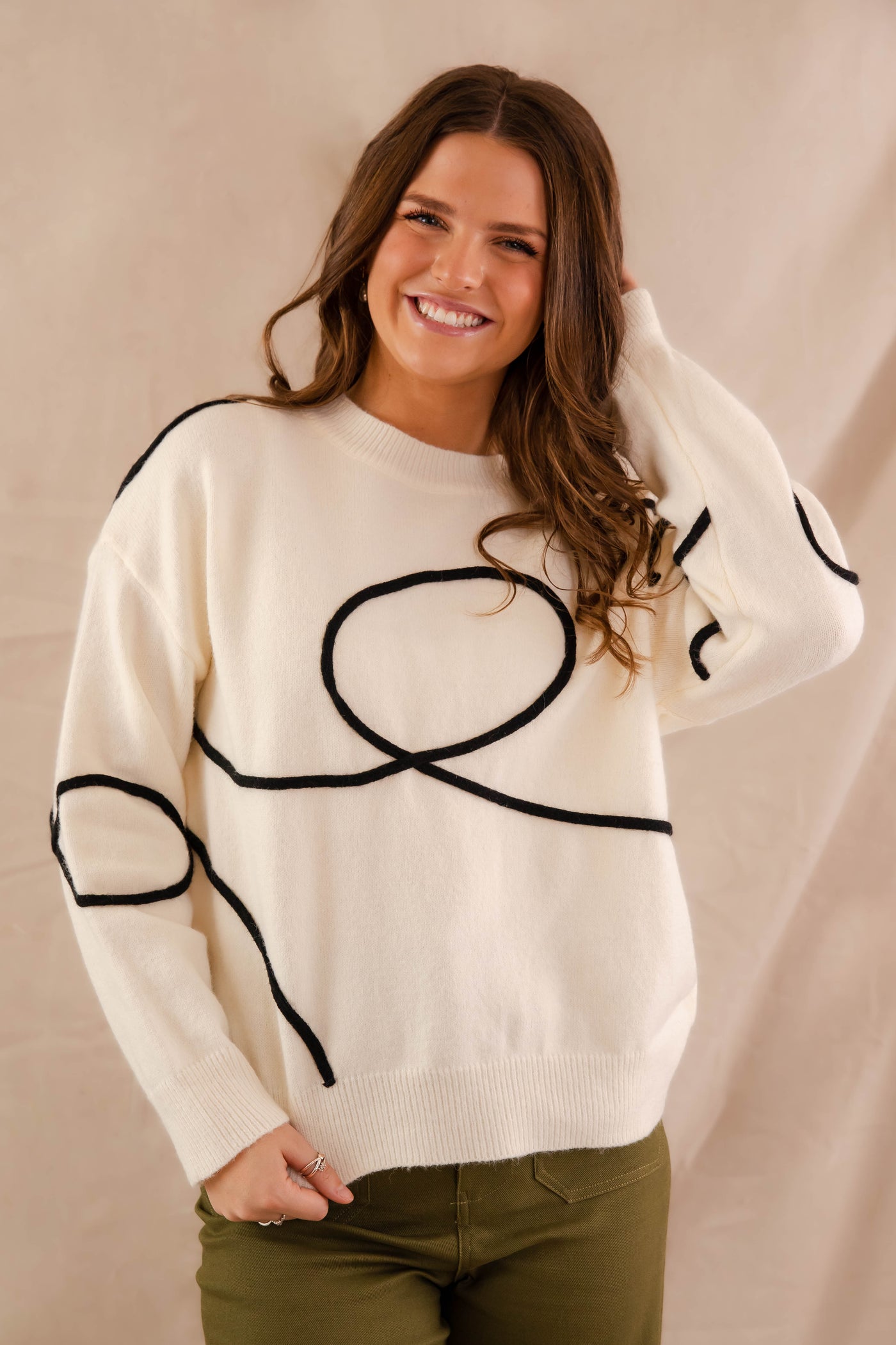 Women's Black and White Sweater- Fun Sweaters For Women- Swirl Design Sweater