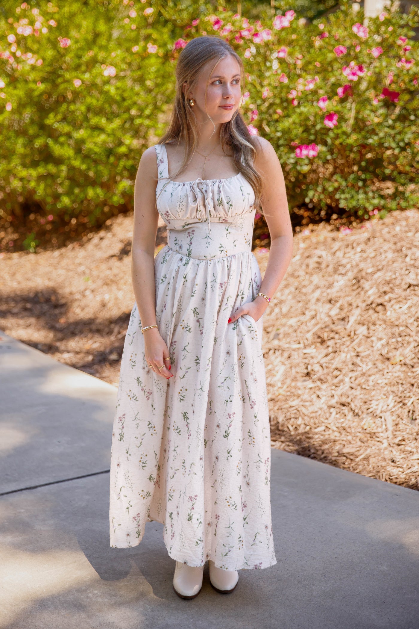 Fitted Floral Midi Dress- Women's Elegant Midi Dress- Aureum Floral Midi Dress