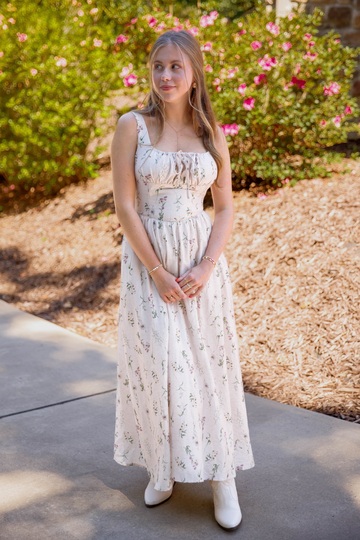 Fitted Floral Midi Dress- Women's Elegant Midi Dress- Aureum Floral Midi Dress