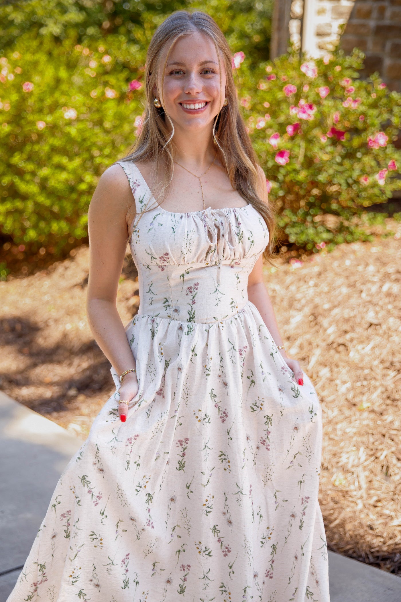 Fitted Floral Midi Dress- Women's Elegant Midi Dress- Aureum Floral Midi Dress