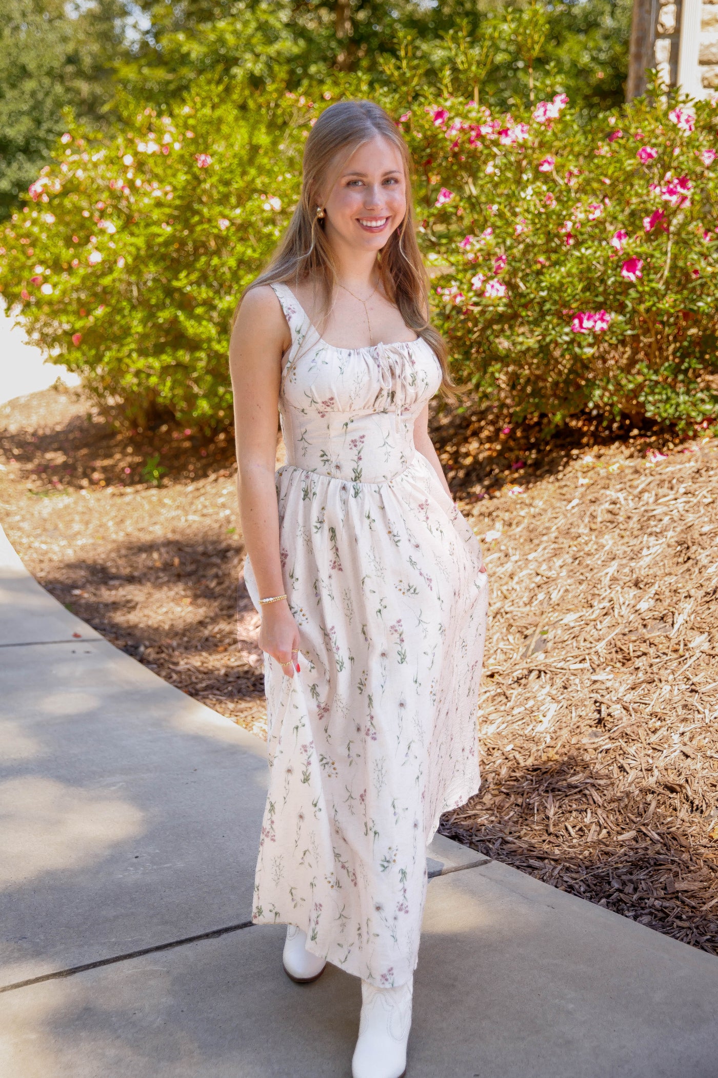 Fitted Floral Midi Dress- Women's Elegant Midi Dress- Aureum Floral Midi Dress