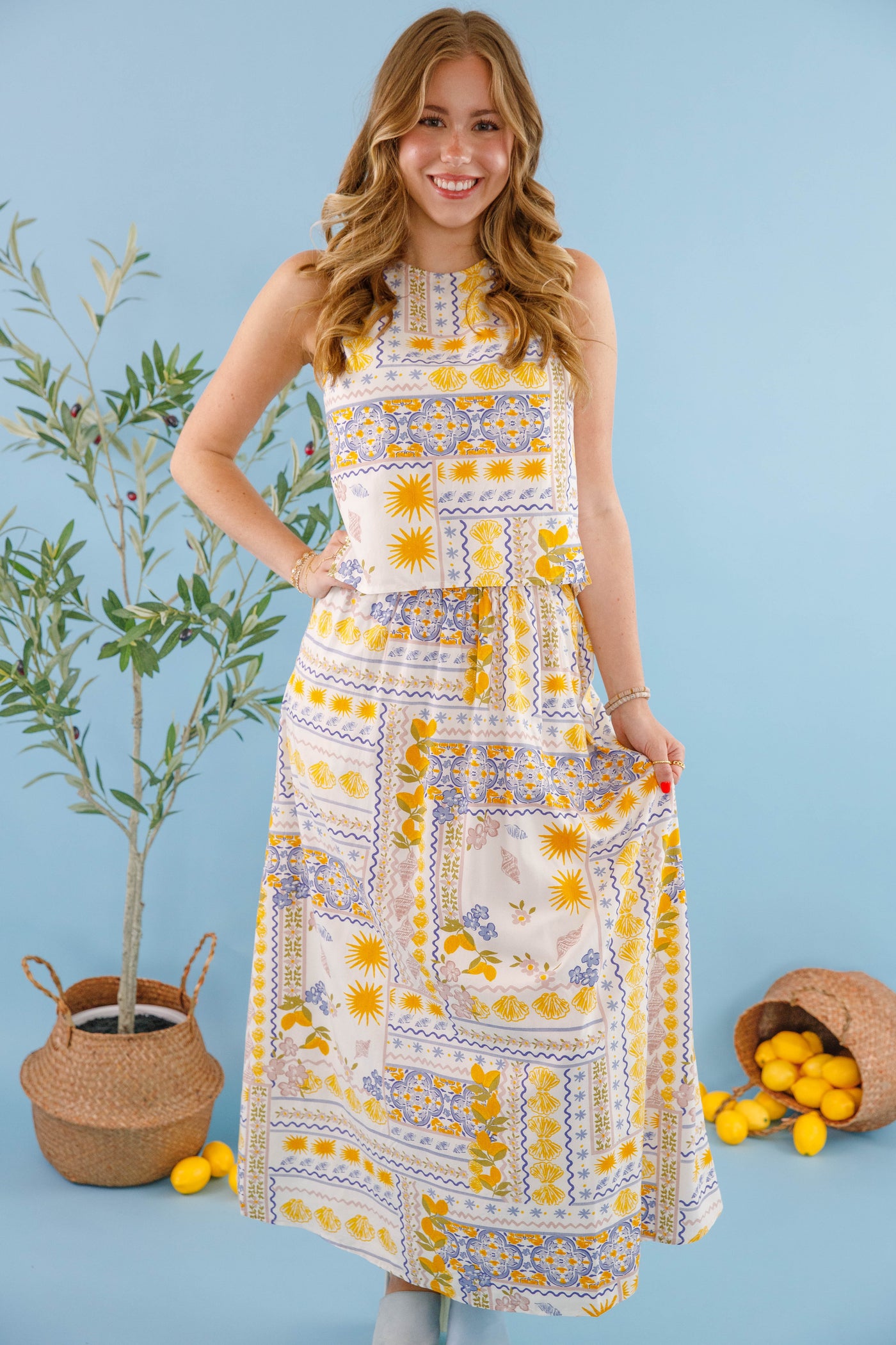 Billa77 Mariel Top- Lemon Open Back Top- Matching Lemon Top and Skirt