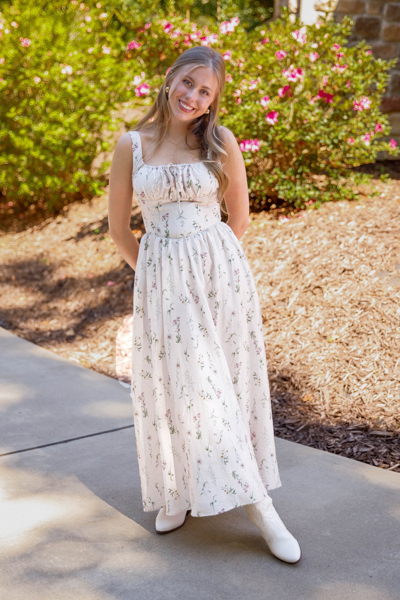 Fitted Floral Midi Dress- Women's Elegant Midi Dress- Aureum Floral Midi Dress