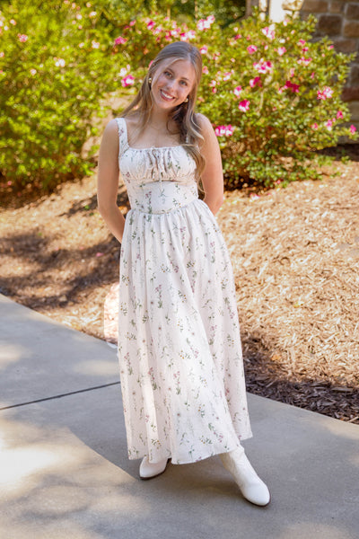 Fitted Floral Midi Dress- Women's Elegant Midi Dress- Aureum Floral Midi Dress