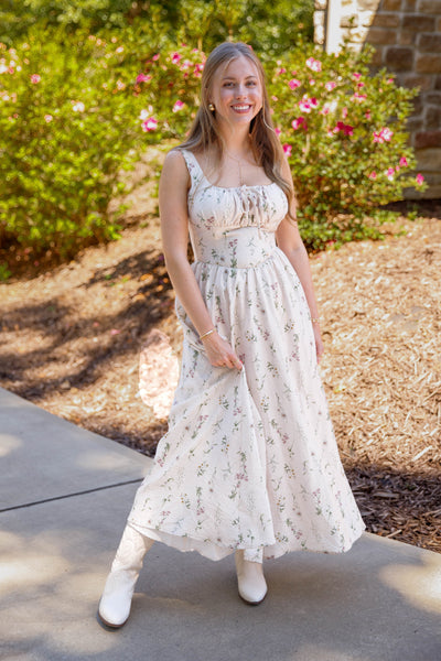 Fitted Floral Midi Dress- Women's Elegant Midi Dress- Aureum Floral Midi Dress