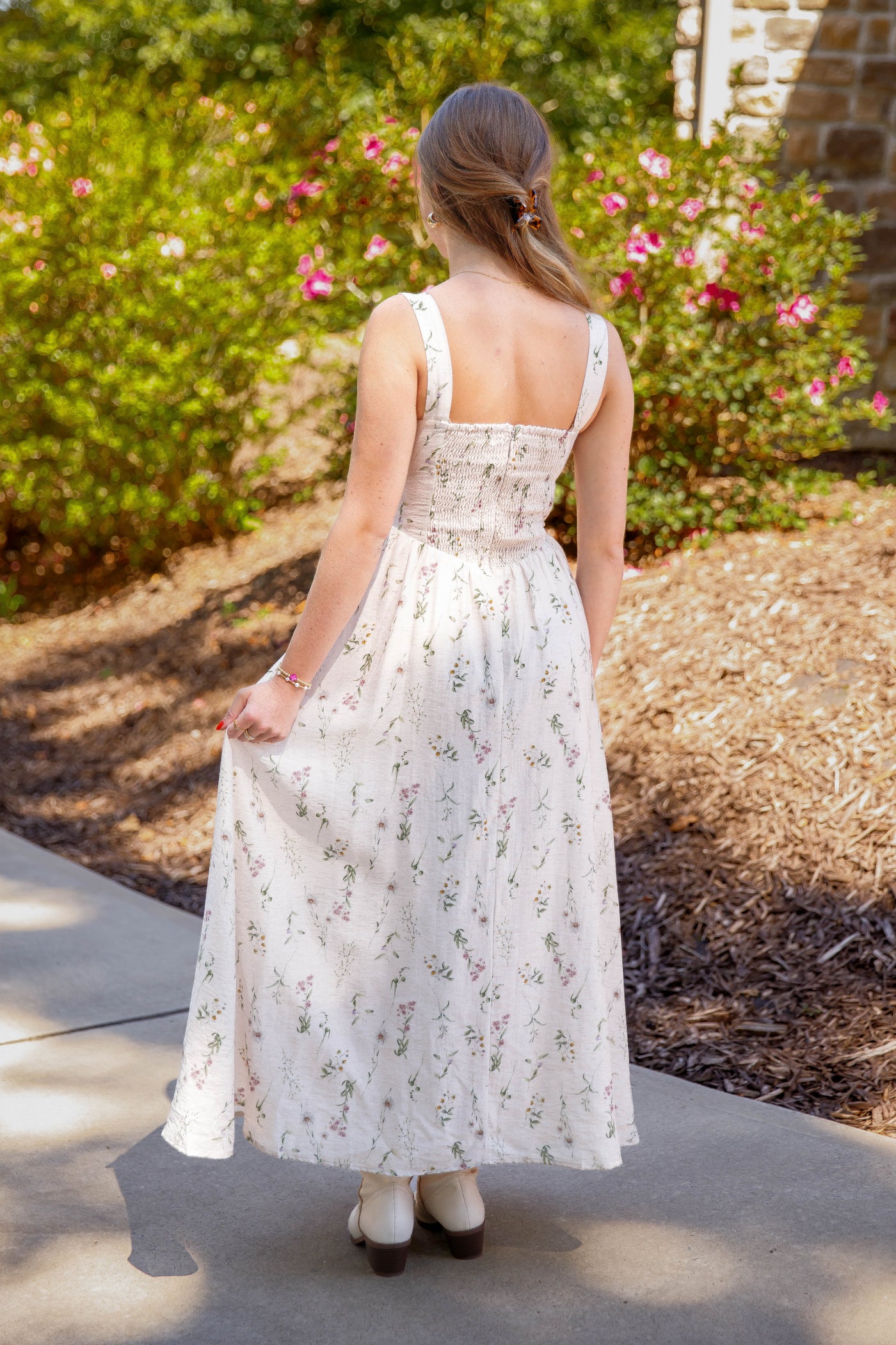 Fitted Floral Midi Dress- Women's Elegant Midi Dress- Aureum Floral Midi Dress