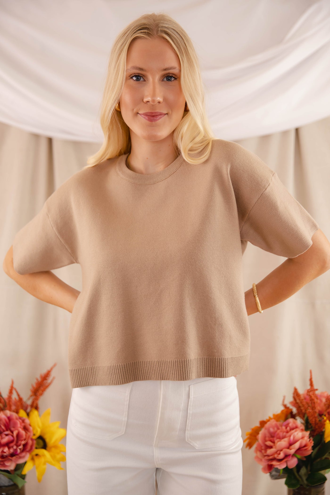 Taupe Boxy Sweater Top- Women's Cashmere Feel Sweater- Wishlist Sweaters