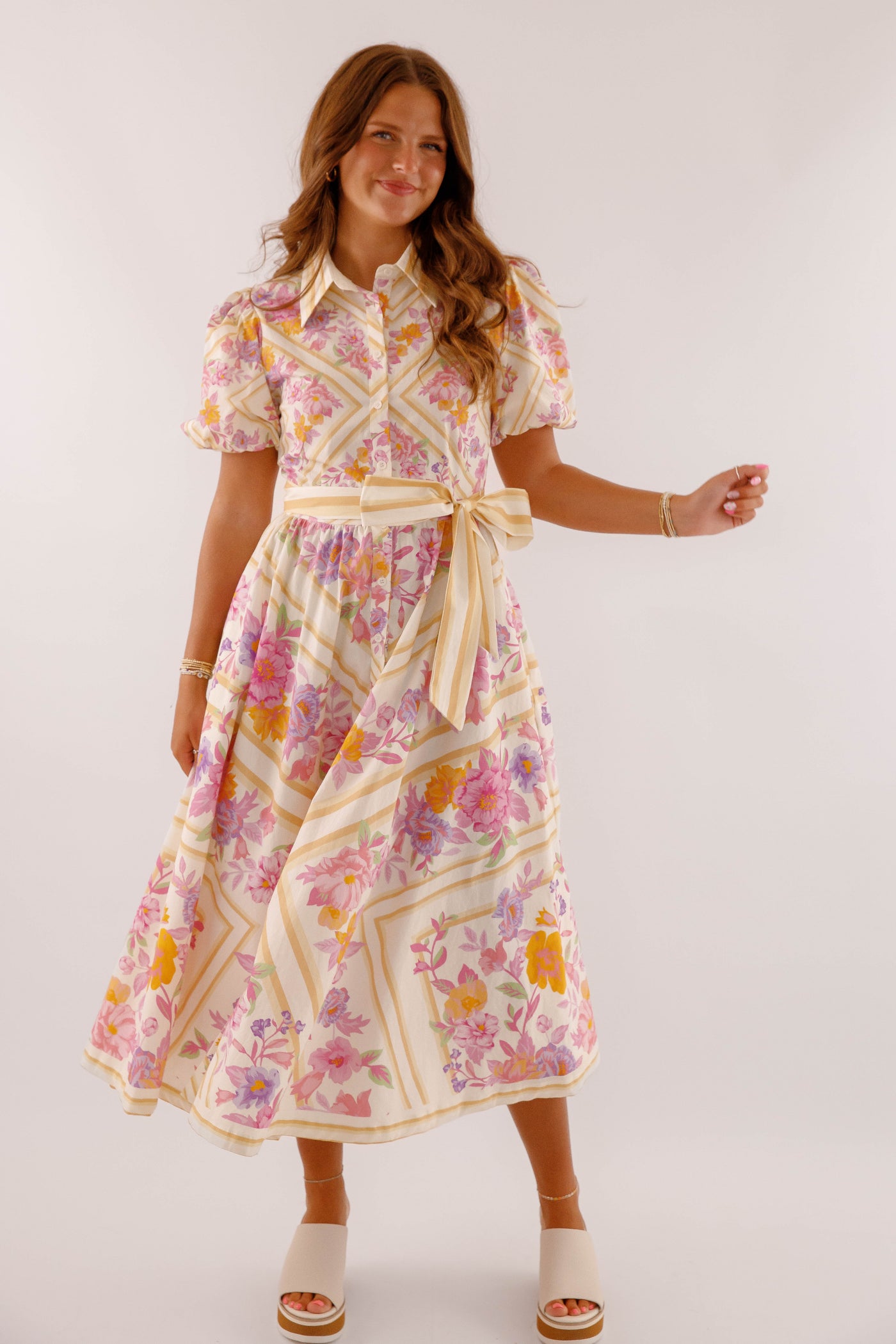 Floral Cotton Button Down Dress- Women's Vibrant Maxi Dress- Flying Tomato Dresses