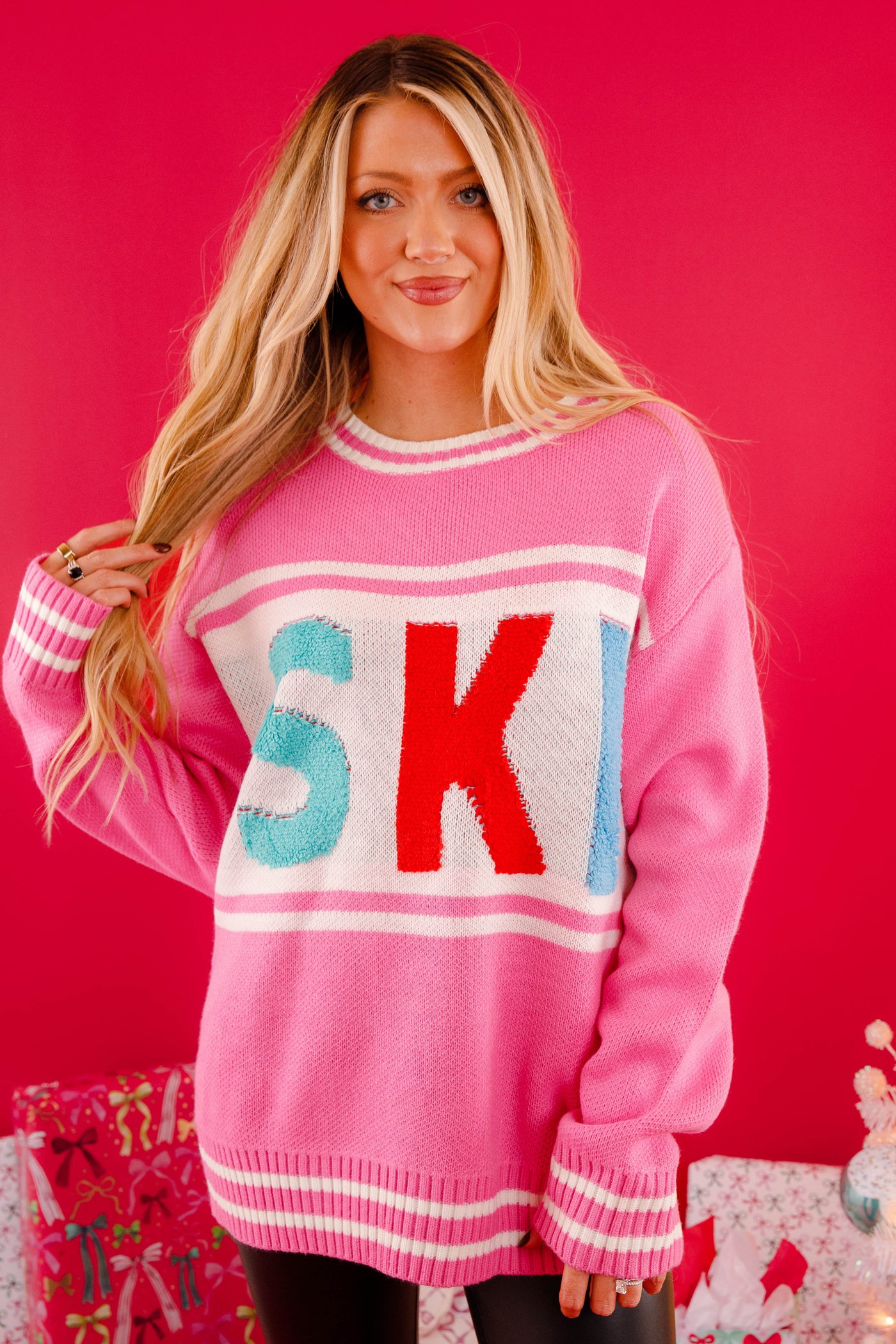 Colorful Oversized Sweater- Women's SKI Sweater- Women's Winter Ski Sweater