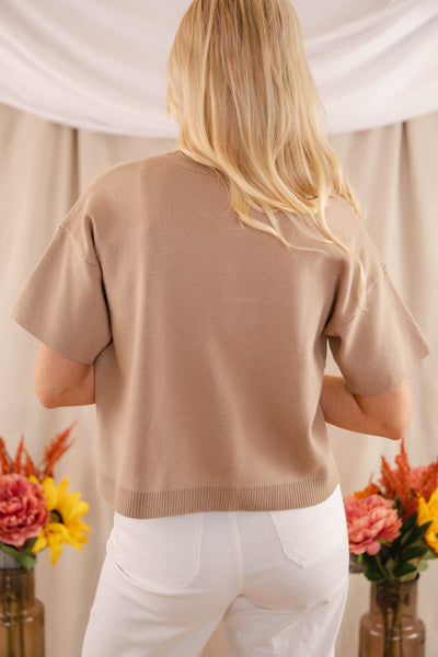 Taupe Boxy Sweater Top- Women's Cashmere Feel Sweater- Wishlist Sweaters