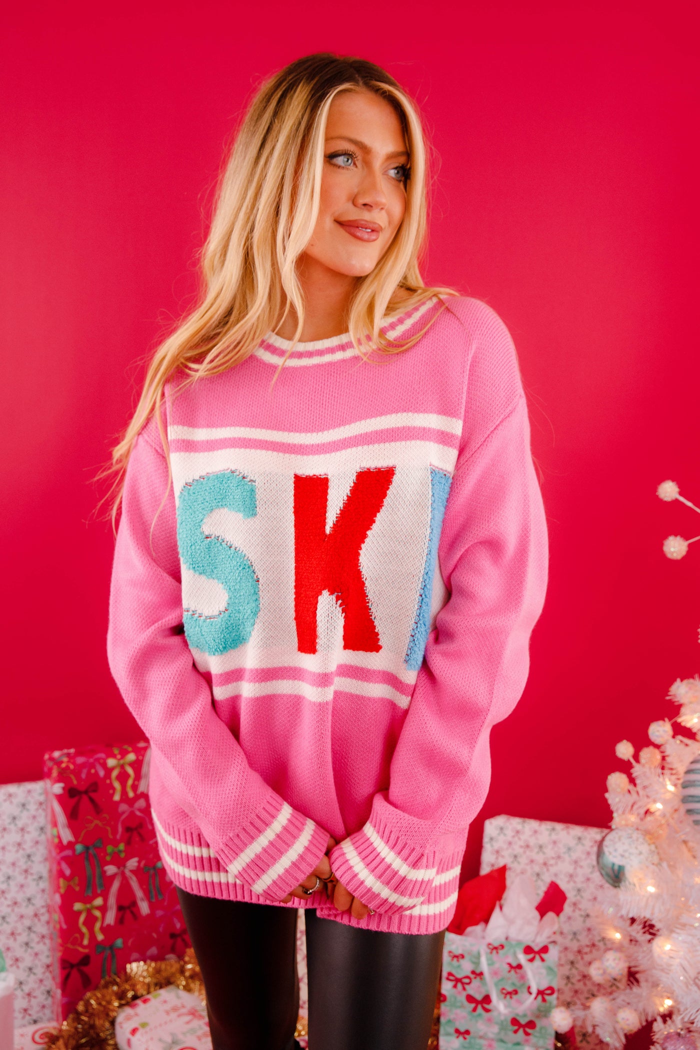 Colorful Oversized Sweater- Women's SKI Sweater- Women's Winter Ski Sweater