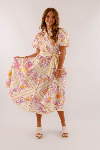 Floral Cotton Button Down Dress- Women's Vibrant Maxi Dress- Flying Tomato Dresses