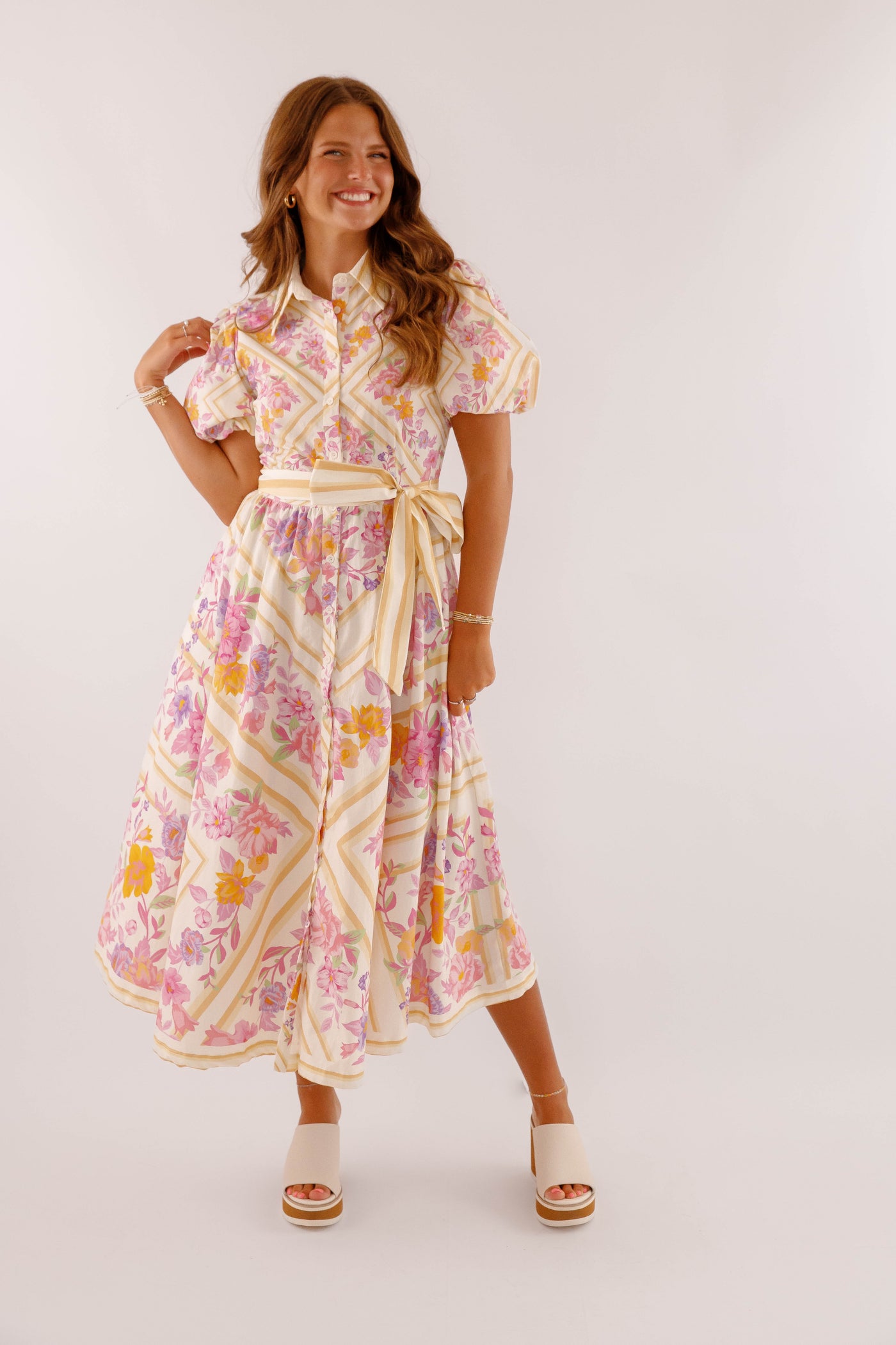 Floral Cotton Button Down Dress- Women's Vibrant Maxi Dress- Flying Tomato Dresses