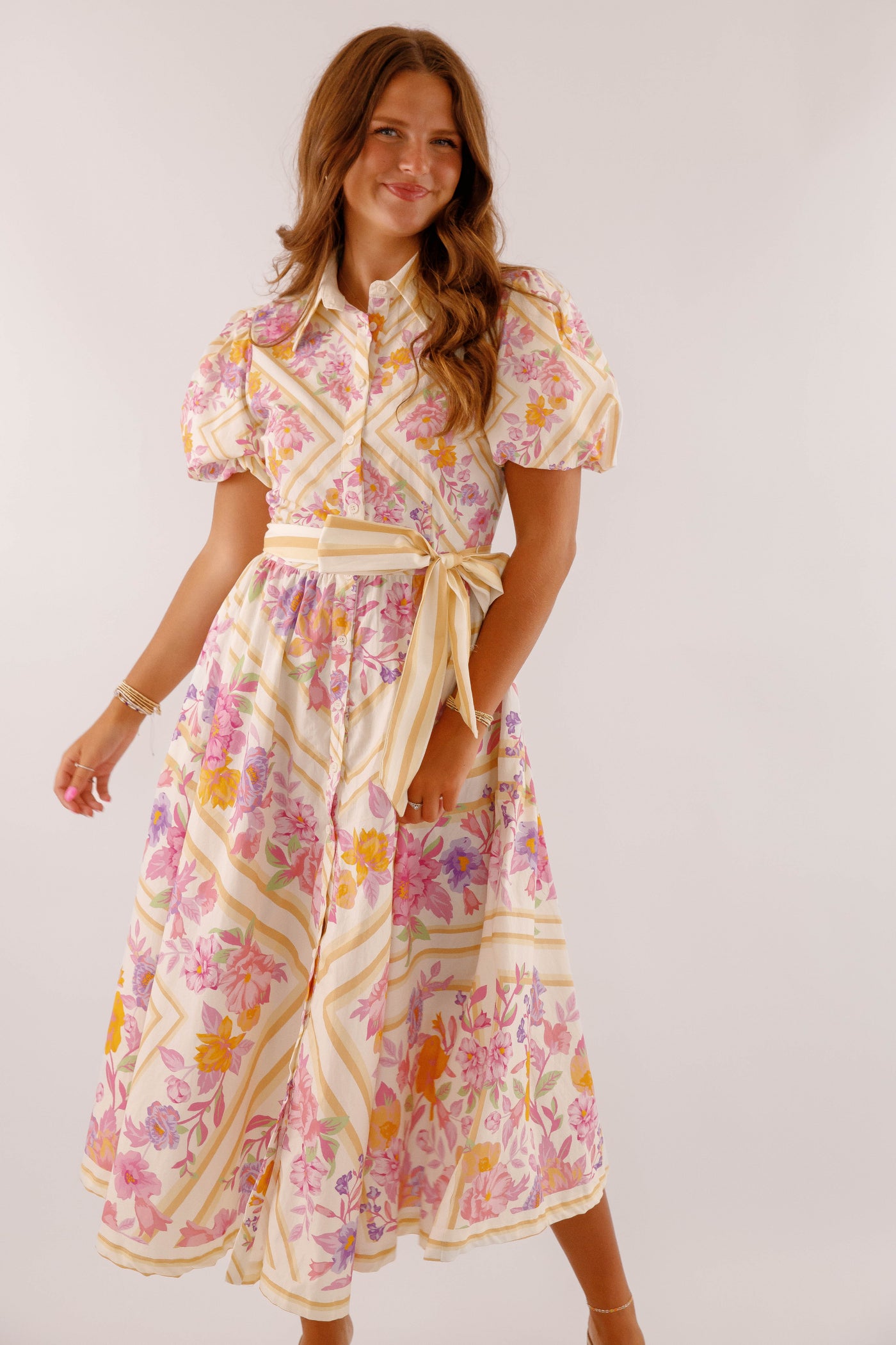 Floral Cotton Button Down Dress- Women's Vibrant Maxi Dress- Flying Tomato Dresses