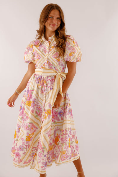 Floral Cotton Button Down Dress- Women's Vibrant Maxi Dress- Flying Tomato Dresses