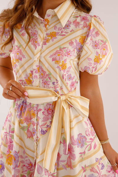 Floral Cotton Button Down Dress- Women's Vibrant Maxi Dress- Flying Tomato Dresses