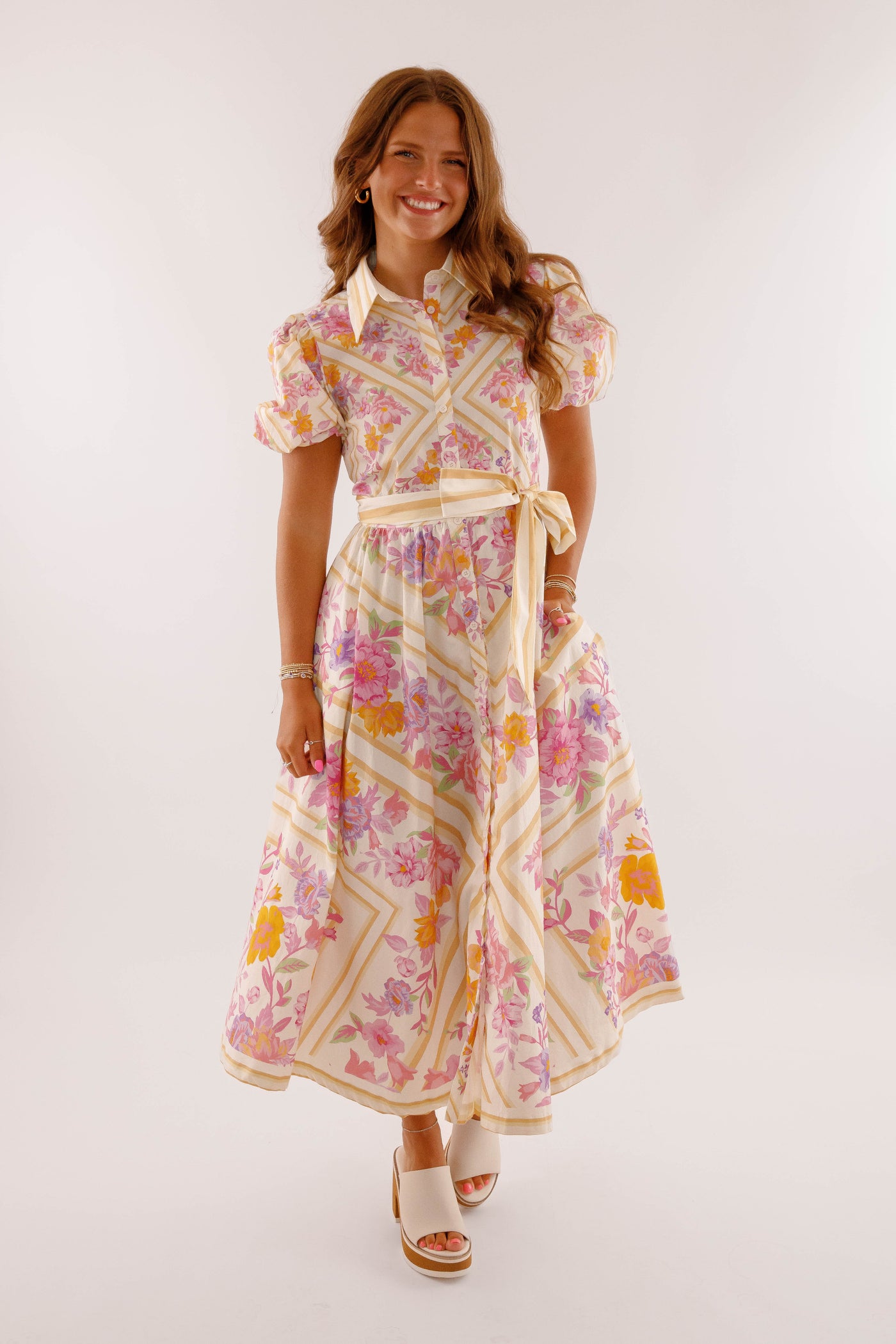 Floral Cotton Button Down Dress- Women's Vibrant Maxi Dress- Flying Tomato Dresses