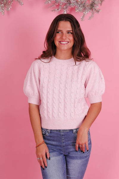 Women's Soft Pink Sweater- Women's Pearl Pink Sweater- She + Sky Sweaters