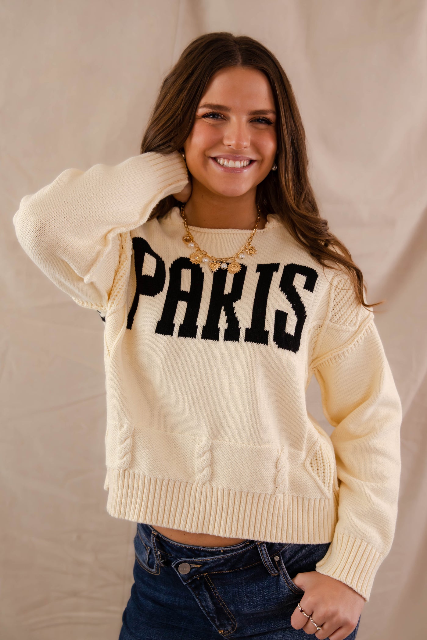 Women's Knitted Paris Sweater- Cable Knit Paris Sweater- Aaron and Amber Paris Sweater