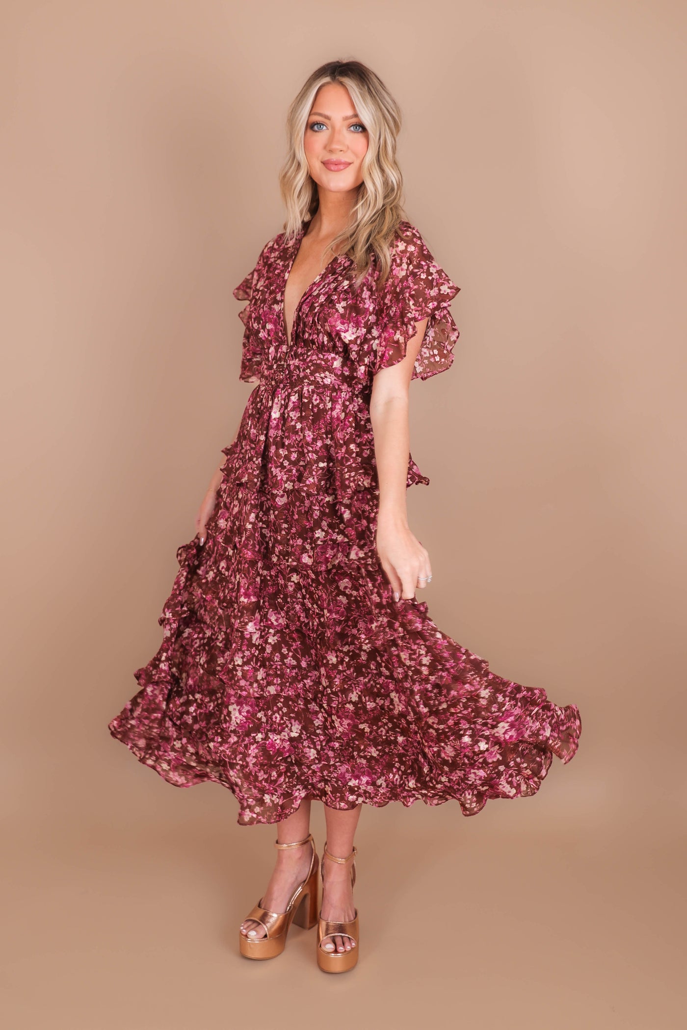 Women's Gorgeous Midi Dress- Women's Floral Print Midi- Storia Midi Dresses